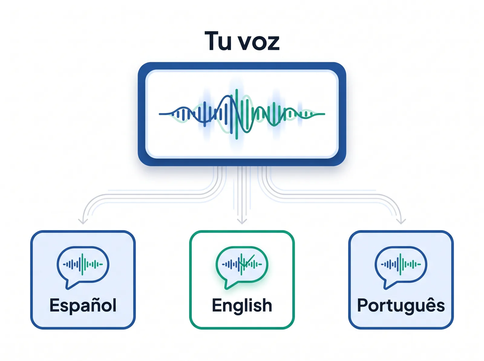 Tu voz en español, inglés y portugués